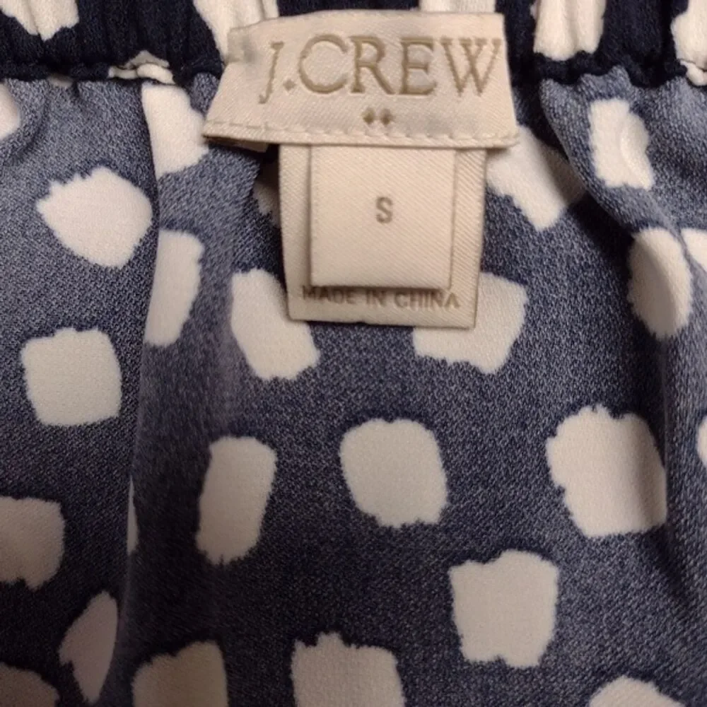 J Crew Blouse Navy/White 3/4 Tie Sleeve Elastic Neck Oversized Sz S Career
